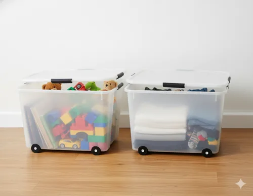 ארגז אחסון מפלסטיק עם מכסה וגלגלים 60 ליטר דגם מגזינו